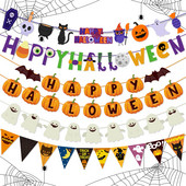 Happy Halloween χάρτινο πανό κολοκύθα μάγισσα, κρανίο αράχνη, γιρλάντα, σημαίες, κρεμαστό πάρτι γενεθλίων με θέμα το Halloween