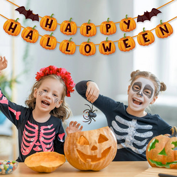 Happy Halloween χάρτινο πανό κολοκύθα μάγισσα, κρανίο αράχνη, γιρλάντα, σημαίες, κρεμαστό πάρτι γενεθλίων με θέμα το Halloween