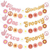 1 ΣΕΤ Hippie Two Groovy Bohemian Rainbow Bus λουλούδια πανό για παιδιά Διακοσμήσεις για πάρτι γενεθλίων Bohemian Hippie Προμήθειες