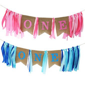 Baby Shower Burlap One Garland 1st Girl Pink Κορδέλα Γράμματα Πανό Αγόρι Μπλε ΜΙΑ Διακόσμηση σημαίας