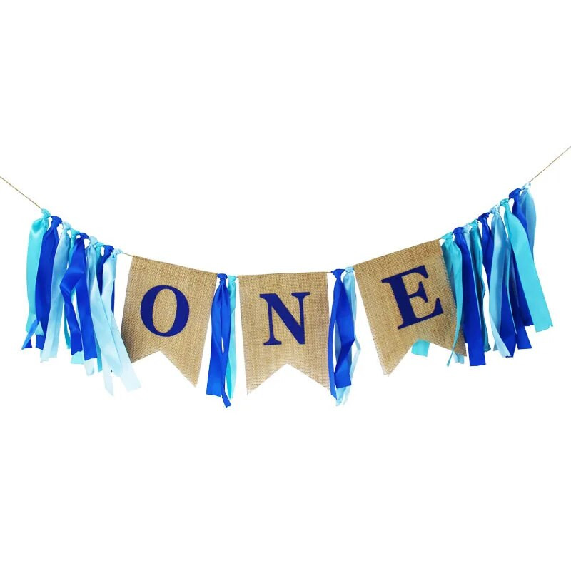 Baby Shower Burlap One Garland 1st Girl Pink Κορδέλα Γράμματα Πανό Αγόρι Μπλε ΜΙΑ Διακόσμηση σημαίας