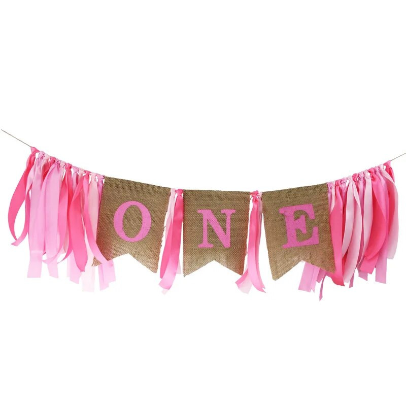 Baby Shower Burlap One Garland 1st Girl Pink Κορδέλα Γράμματα Πανό Αγόρι Μπλε ΜΙΑ Διακόσμηση σημαίας