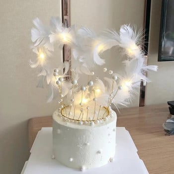 Feather Heart LED Light Toppers Cake Toppers Wedding Birthday Party Προμήθειες Baking Cupcake Επιδόρπιο Topper Διακόσμηση τούρτας