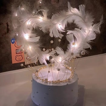 Feather Heart LED Light Toppers Cake Toppers Wedding Birthday Party Προμήθειες Baking Cupcake Επιδόρπιο Topper Διακόσμηση τούρτας