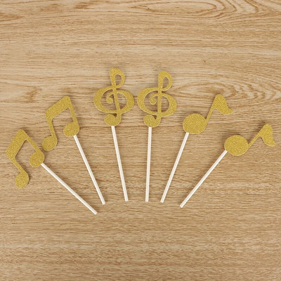 3 Χρώματα Χρυσό Ασημί Μαύρο Μουσική Νότα Κέικ Πάπερ Διακόσμηση ψησίματος Χρόνια πολλά Προμήθειες για πάρτι Αξεσουάρ