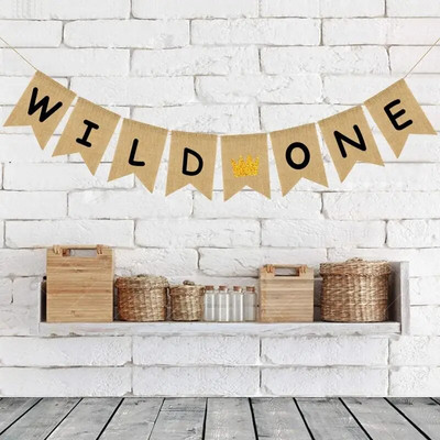 1 set coroană de aur cu sclipici iuta din pânză de pânză sălbatică de pânză de in. Banner Toppers pentru baby shower, dezvăluire de gen, decorație pentru petrecerea de naștere