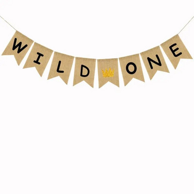1 Σετ Glitter Χρυσό στέμμα από γιούτα λινάτσα Wild One λινό Μπάνερ Μπάνερ Baby Shower Αποκαλύπτει το φύλο Διακόσμηση για πάρτι γενεθλίων