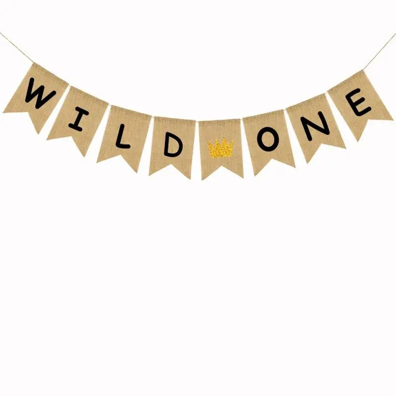 1 Σετ Glitter Χρυσό στέμμα από γιούτα λινάτσα Wild One λινό Μπάνερ Μπάνερ Baby Shower Αποκαλύπτει το φύλο Διακόσμηση για πάρτι γενεθλίων