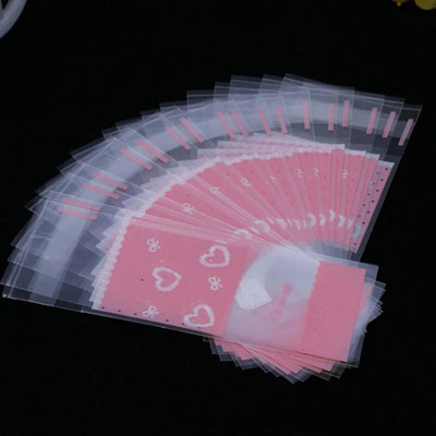 100τμχ Μέγεθος 5*10+3cm Πλαστική συσκευασία μπισκότων Τσάντες περιτυλίγματος Cupcake Opp Αυτοκόλλητη τσάντα δώρου για DIY Candy Lipstick Package