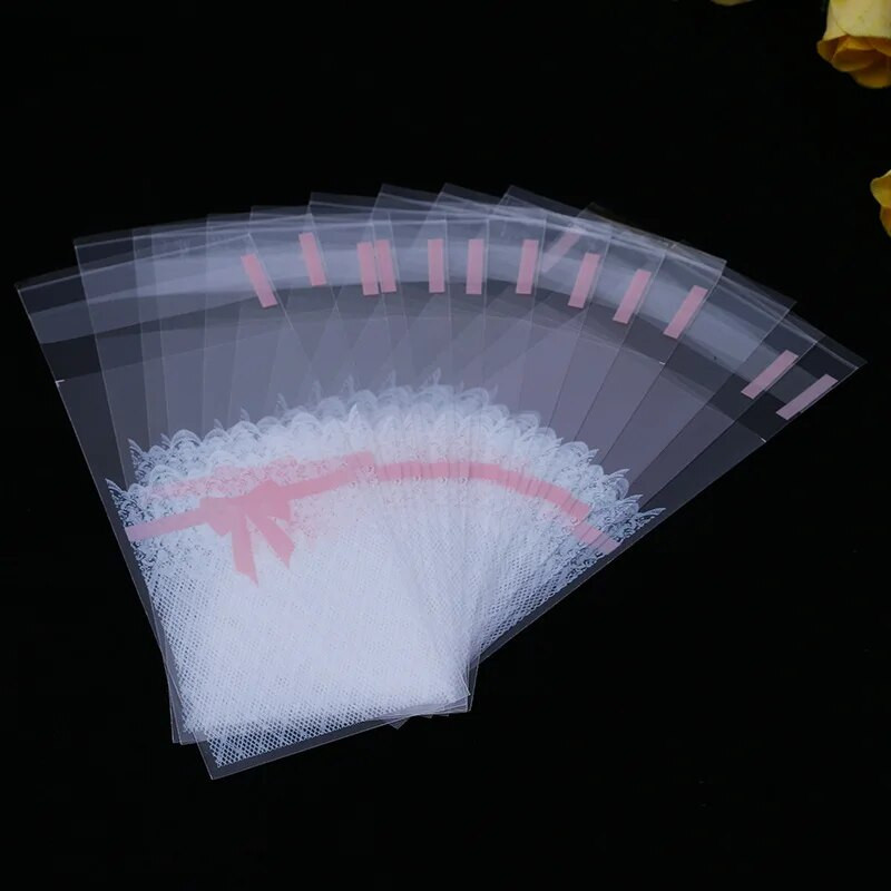 100τμχ Μέγεθος 5*10+3cm Πλαστική συσκευασία μπισκότων Τσάντες περιτυλίγματος Cupcake Opp Αυτοκόλλητη τσάντα δώρου για DIY Candy Lipstick Package