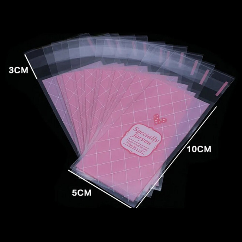 100τμχ Μέγεθος 5*10+3cm Πλαστική συσκευασία μπισκότων Τσάντες περιτυλίγματος Cupcake Opp Αυτοκόλλητη τσάντα δώρου για DIY Candy Lipstick Package