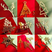Deer Tree Χρυσό Ακρυλικό Merry Christmas Cake Topper Χρόνια Πολλά Παιδικά Δώρα Χριστουγεννιάτικο Επιδόρπιο
