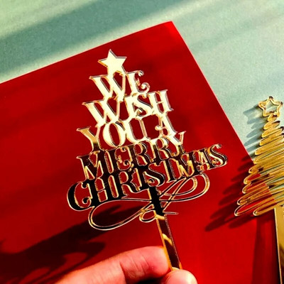 Deer Tree Χρυσό Ακρυλικό Merry Christmas Cake Topper Χρόνια Πολλά Παιδικά Δώρα Χριστουγεννιάτικο Επιδόρπιο
