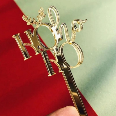 Deer Tree Χρυσό Ακρυλικό Merry Christmas Cake Topper Χρόνια Πολλά Παιδικά Δώρα Χριστουγεννιάτικο Επιδόρπιο