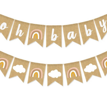 Πανό Bobo Oh Baby λινάτσα Γιρλάντα για Baby Shower Διακόσμηση πάρτι γενεθλίων Δωματίου Κρεμαστά κουκούτσια αποκαλύπτει το φύλο Photo Booth