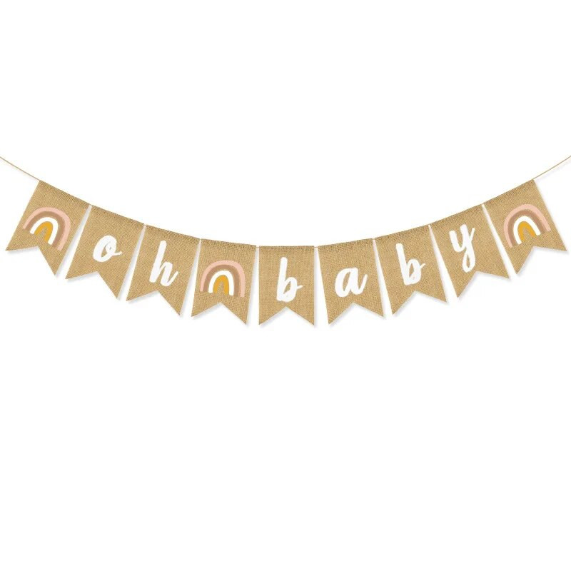 Πανό Bobo Oh Baby λινάτσα Γιρλάντα για Baby Shower Διακόσμηση πάρτι γενεθλίων Δωματίου Κρεμαστά κουκούτσια αποκαλύπτει το φύλο Photo Booth