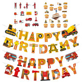 Χαρτί πυροσβεστικής κατασκευής οχημάτων Happy Birthday Bunting Garland Banners Boy Baby Shower Birthday Party Supplies Διακόσμηση
