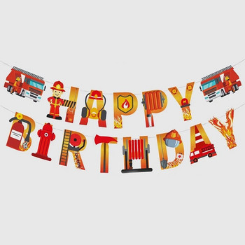 Χαρτί πυροσβεστικής κατασκευής οχημάτων Happy Birthday Bunting Garland Banners Boy Baby Shower Birthday Party Supplies Διακόσμηση