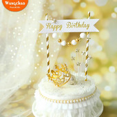 Royal Style Platinum Banner Flag Gold Ball Star Χρόνια Πολλά Κέικ Topper Love Crown Διακοσμήσεις για πάρτι Παιδικές μπομπονιέρες