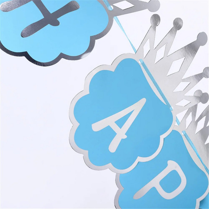 Bronzing Crown Banner Γενέθλια Μπλε Ροζ Χρόνια Πολλά Πανό Πρίγκιπας και Πριγκίπισσας Διακόσμηση για πάρτι για τα πρώτα γενέθλια