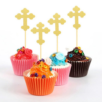 24 τμχ Glitter 1/2 Birthday Cake Toppers Half Birthday Cupcake Toppers 6 Month Angel Cross Baby Shower Cake Decorations Supplies