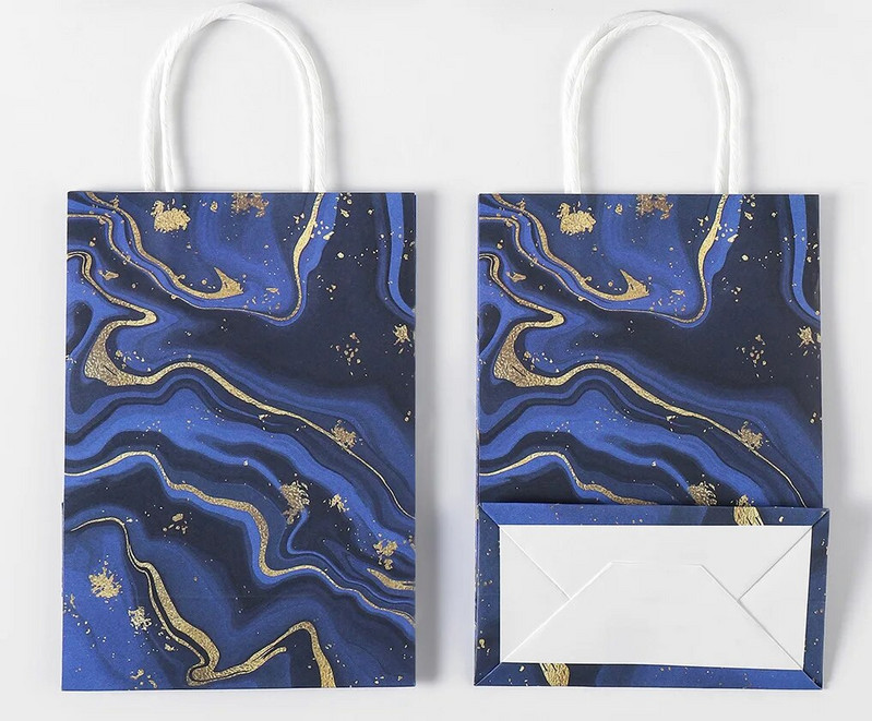 5 τμχ Μπλε μωβ Heaving Sand Kraft τσάντες με λαβή χαριτωμένα μπισκότα Συσκευασία Candy Kraft χάρτινες τσάντες Διακόσμηση για χαρούμενο πάρτι