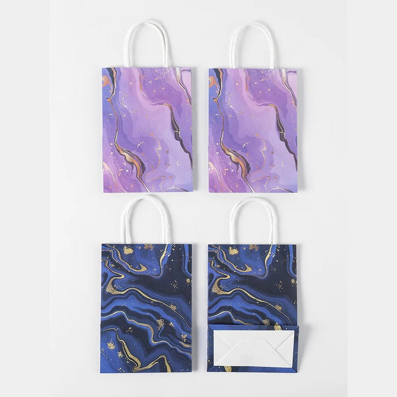 5 τμχ Μπλε μωβ Heaving Sand Kraft τσάντες με λαβή χαριτωμένα μπισκότα Συσκευασία Candy Kraft χάρτινες τσάντες Διακόσμηση για χαρούμενο πάρτι