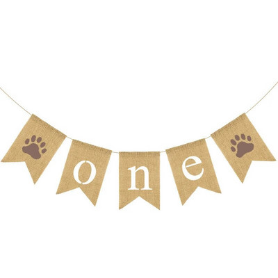 Νέο πανό για πάρτι γενεθλίων για κατοικίδια Λινάτσα Paw Garland Dog Party ONE Flag Διακοσμητικό πανό για μωρά