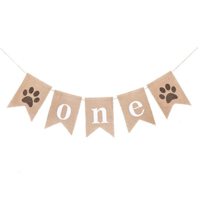 Νέο πανό για πάρτι γενεθλίων για κατοικίδια Λινάτσα Paw Garland Dog Party ONE Flag Διακοσμητικό πανό για μωρά