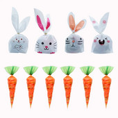 Hot Sale 20 / Batch Cute Rabbit Carrot Ear τσάντα μπισκότων καραμελών Τσάντα δώρου μπισκότων σνακ Συσκευασία προμήθειες Πασχαλινή διακόσμηση