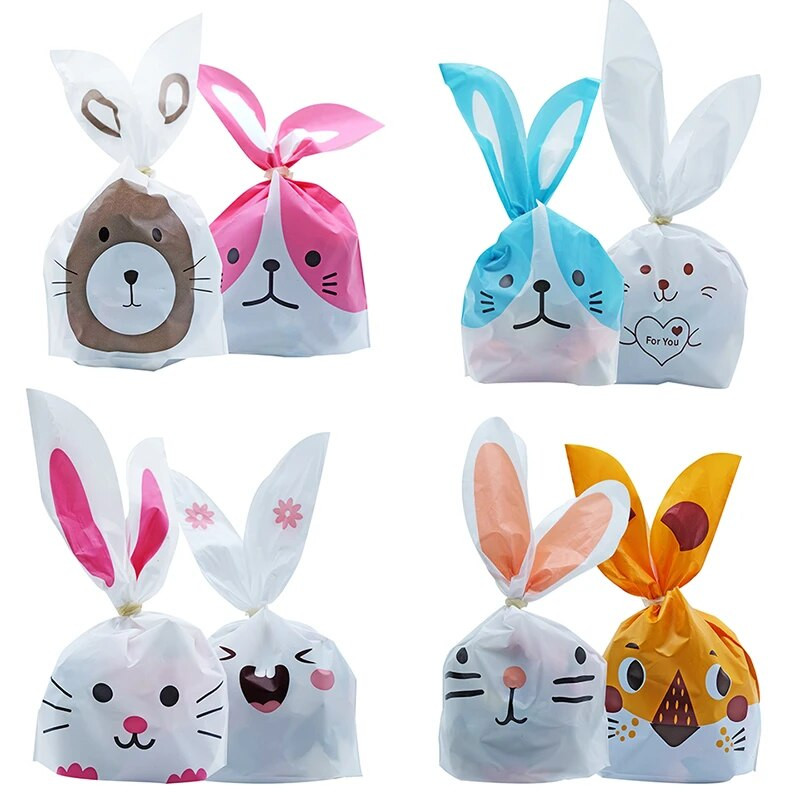 Hot Sale 20 / Batch Cute Rabbit Carrot Ear τσάντα μπισκότων καραμελών Τσάντα δώρου μπισκότων σνακ Συσκευασία προμήθειες Πασχαλινή διακόσμηση