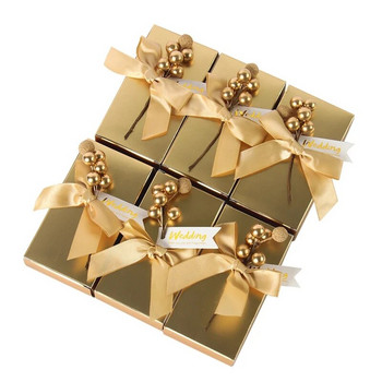 10 τεμ. European Bowknot Bowknot Candy Boxes δώρο Γλυκά χρυσά κουτιά χειρός Συσκευασία κουτιά τσάντας Baby shower διακόσμηση γάμου