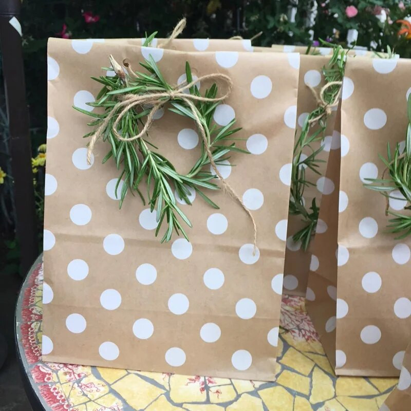 10 τεμ. Χάρτινη τσάντα Kraft με λωρίδα με κουκκίδες Μπισκότα ψησίματος Κέικ ψωμιού Γλυκά σνακ Τσάντα δώρου σε πακέτο Συσκευασία δώρου για πάρτι για το σπίτι