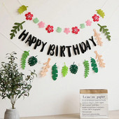 Πράσινα φύλλα Λουλούδια Τραβήξτε σημαία Χρόνια Πολλά Γράμμα Κρεμαστό τσόχα μη υφαντό ύφασμα Πανό Baby Shower Διακόσμηση πάρτι γενεθλίων