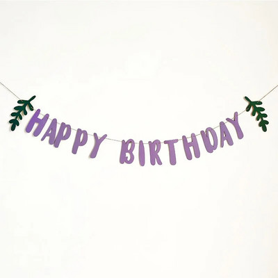 Πράσινα φύλλα Λουλούδια Τραβήξτε σημαία Χρόνια Πολλά Γράμμα Κρεμαστό τσόχα μη υφαντό ύφασμα Πανό Baby Shower Διακόσμηση πάρτι γενεθλίων