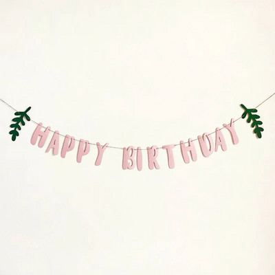 Πράσινα φύλλα Λουλούδια Τραβήξτε σημαία Χρόνια Πολλά Γράμμα Κρεμαστό τσόχα μη υφαντό ύφασμα Πανό Baby Shower Διακόσμηση πάρτι γενεθλίων