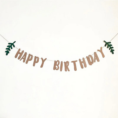 Πράσινα φύλλα Λουλούδια Τραβήξτε σημαία Χρόνια Πολλά Γράμμα Κρεμαστό τσόχα μη υφαντό ύφασμα Πανό Baby Shower Διακόσμηση πάρτι γενεθλίων