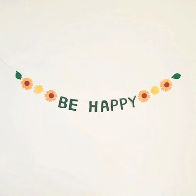 Πράσινα φύλλα Λουλούδια Τραβήξτε σημαία Χρόνια Πολλά Γράμμα Κρεμαστό τσόχα μη υφαντό ύφασμα Πανό Baby Shower Διακόσμηση πάρτι γενεθλίων