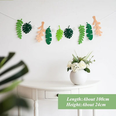 Πράσινα φύλλα Λουλούδια Τραβήξτε σημαία Χρόνια Πολλά Γράμμα Κρεμαστό τσόχα μη υφαντό ύφασμα Πανό Baby Shower Διακόσμηση πάρτι γενεθλίων