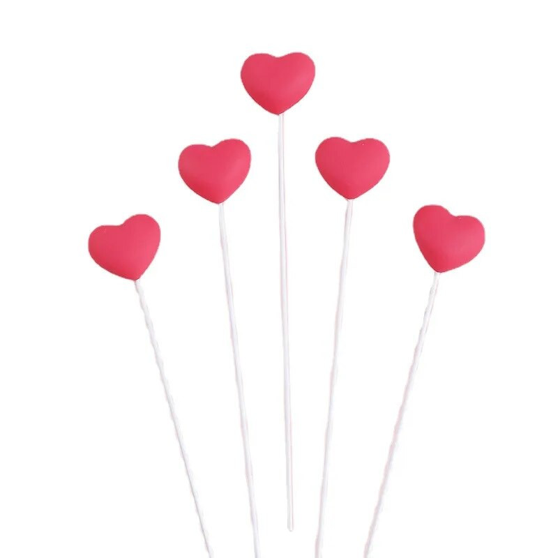 5 τμχ Διακοσμήσεις για τούρτες Πλαστικό κόκκινο ροζ καρδιά Χρόνια πολλά Τούρτα για τούρτα για Happy Valentine`s Day Dessert Cupcake Toppers