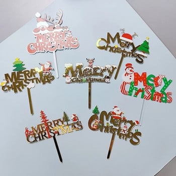 Χριστουγεννιάτικη τούρτα Διακόσμηση INS Style Merry Christmas Acrylic Cake Topper Happy New Year Tree Gold Gold Christmas Party Decoration Supplies