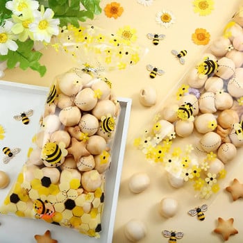 50 τμχ Bee Candy Bags Yellow Honey Διάφανες πλαστικές τσάντες δώρου με 50 ασημένιες στριφτές γραβάτες για παιδιά Διακόσμηση για πάρτι γενεθλίων μελισσών