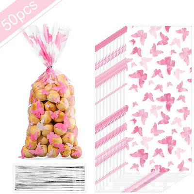 50 τμχ Bee Candy Bags Yellow Honey Διάφανες πλαστικές τσάντες δώρου με 50 ασημένιες στριφτές γραβάτες για παιδιά Διακόσμηση για πάρτι γενεθλίων μελισσών