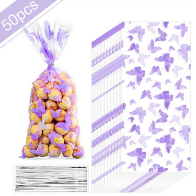 50 τμχ Bee Candy Bags Yellow Honey Διάφανες πλαστικές τσάντες δώρου με 50 ασημένιες στριφτές γραβάτες για παιδιά Διακόσμηση για πάρτι γενεθλίων μελισσών