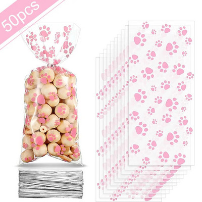 50 τμχ Bee Candy Bags Yellow Honey Διάφανες πλαστικές τσάντες δώρου με 50 ασημένιες στριφτές γραβάτες για παιδιά Διακόσμηση για πάρτι γενεθλίων μελισσών