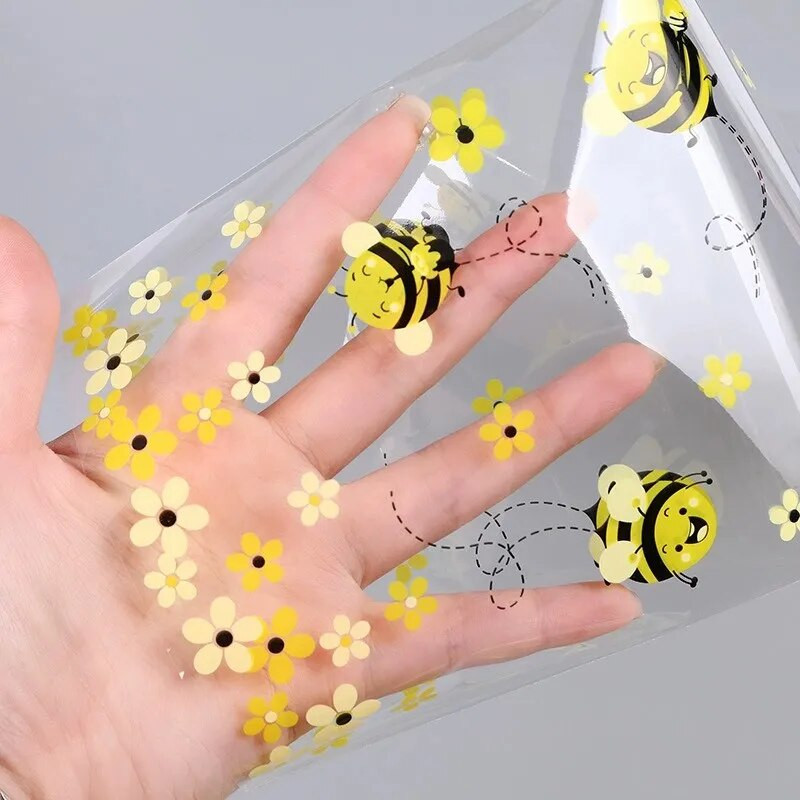 50 τμχ Bee Candy Bags Yellow Honey Διάφανες πλαστικές τσάντες δώρου με 50 ασημένιες στριφτές γραβάτες για παιδιά Διακόσμηση για πάρτι γενεθλίων μελισσών