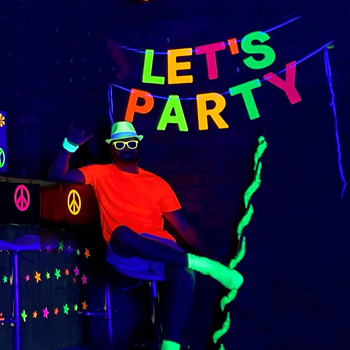 Неонов банер Let\'s Party Висящ гирлянд с големи букви UV Glow Парти декорация 70-те 80-те 90-те Тематична украса за парти за рожден ден