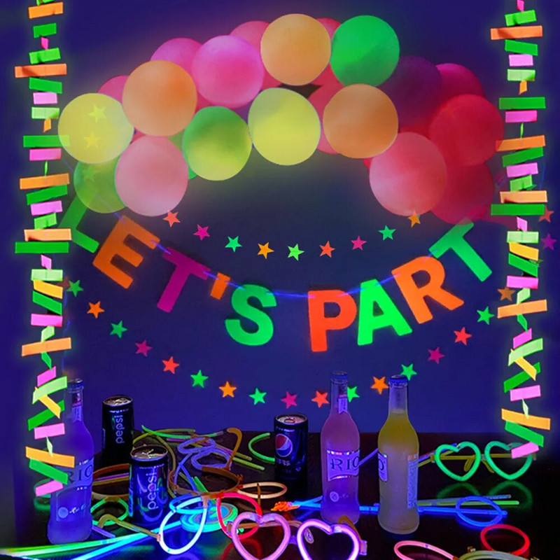 Neon Let`s Party Banner Μεγάλα γράμματα Κρεμαστά Γιρλάντα UV Glow Διακόσμηση πάρτι 70s 80s 90s Θέμα Διακόσμηση πάρτι γενεθλίων
