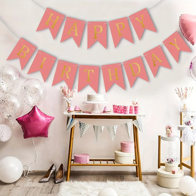 Χρόνια πολλά πανό φόντου Πολύχρωμο ροζ μαύρο λογότυπο διακόσμησης προμήθειες πάρτι τοίχου