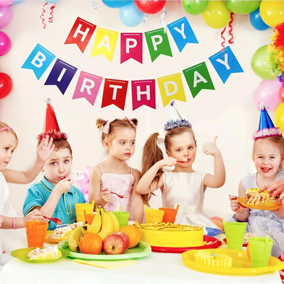 Χρόνια πολλά πανό φόντου Πολύχρωμο ροζ μαύρο λογότυπο διακόσμησης προμήθειες πάρτι τοίχου